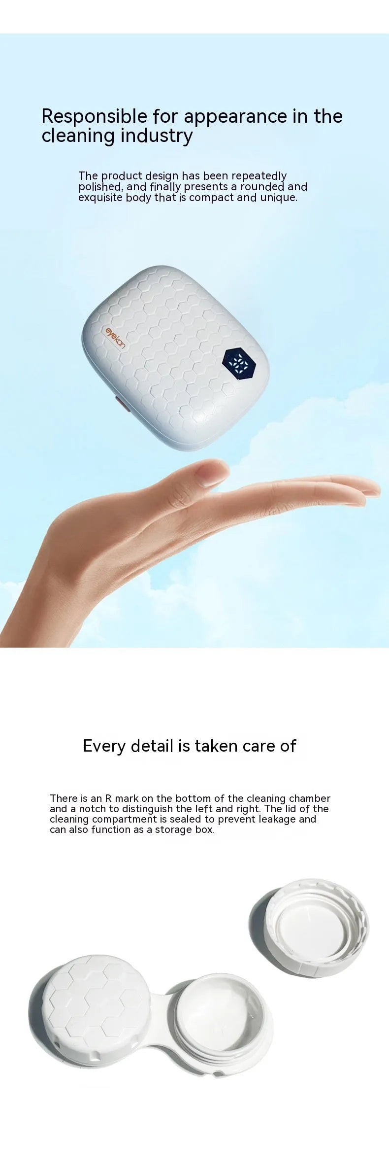 Pearl white automatic ultrasonic cleaning machine for invisible glasses and contact lenses.