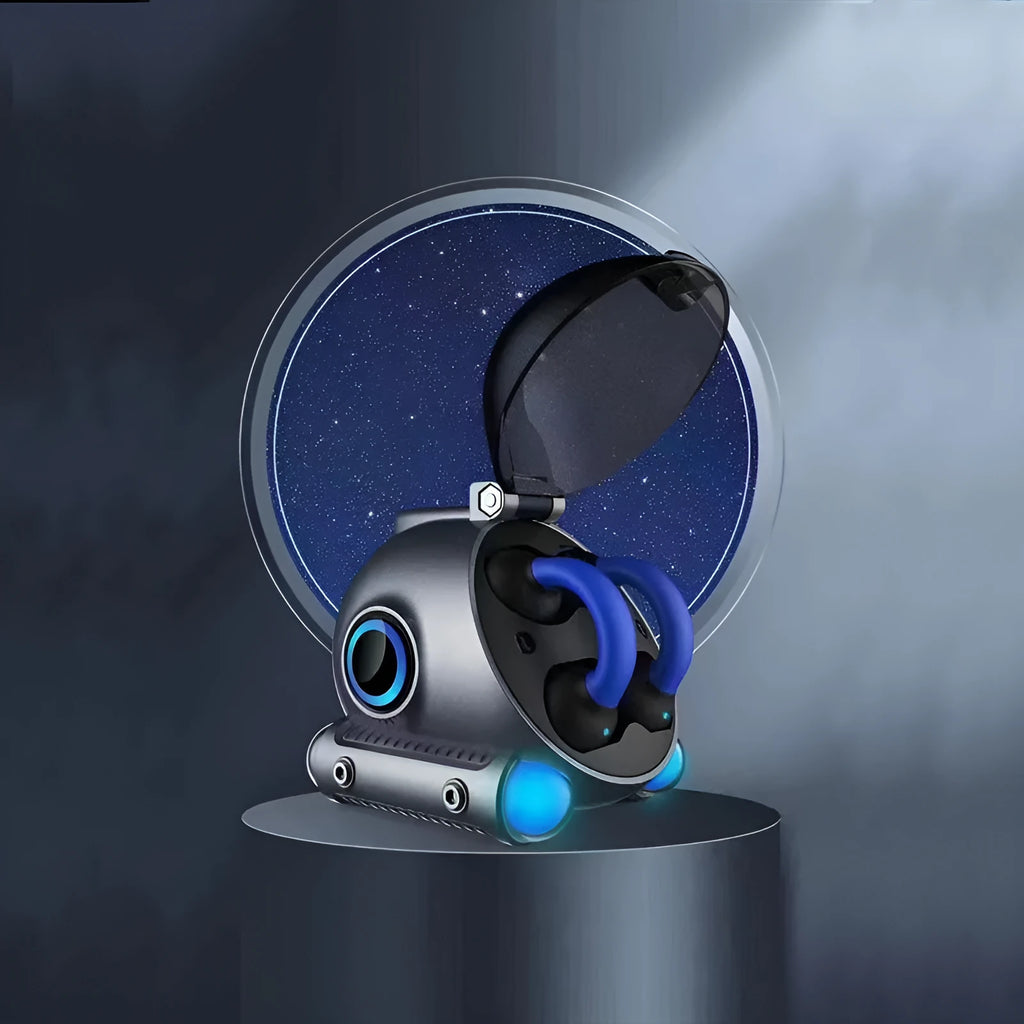 Clip-on wireless Bluetooth sports headset in black or white showing clip detail