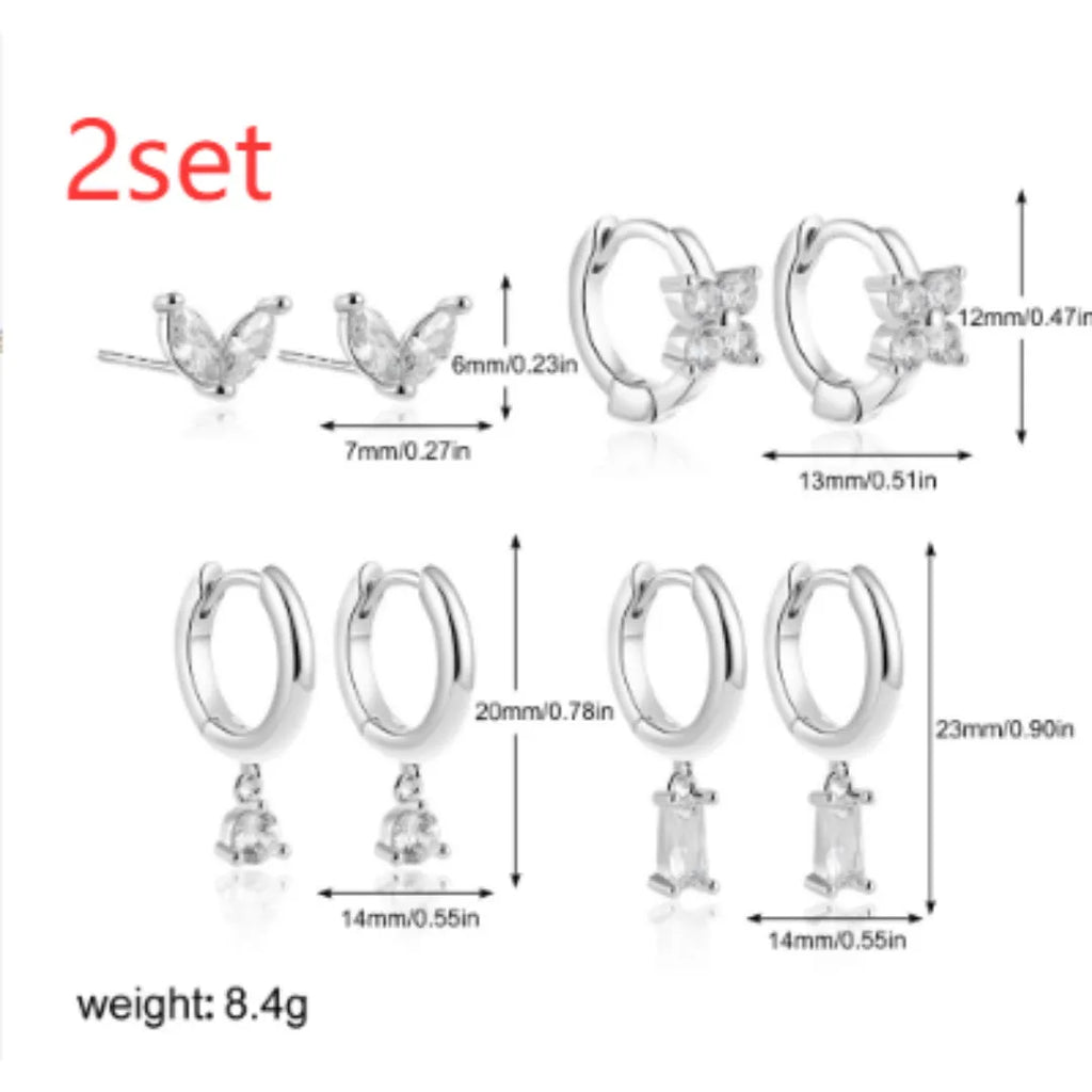 Geometric square zircon earrings set with star designs in gold or silver colours