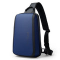 Blue Oxford cloth mens messenger bag with double shoulder strap measuring 33x21x10 cm