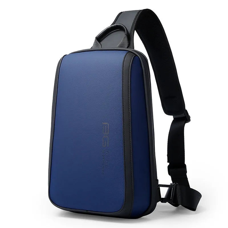 Blue Oxford cloth mens messenger bag with double shoulder strap measuring 33x21x10 cm