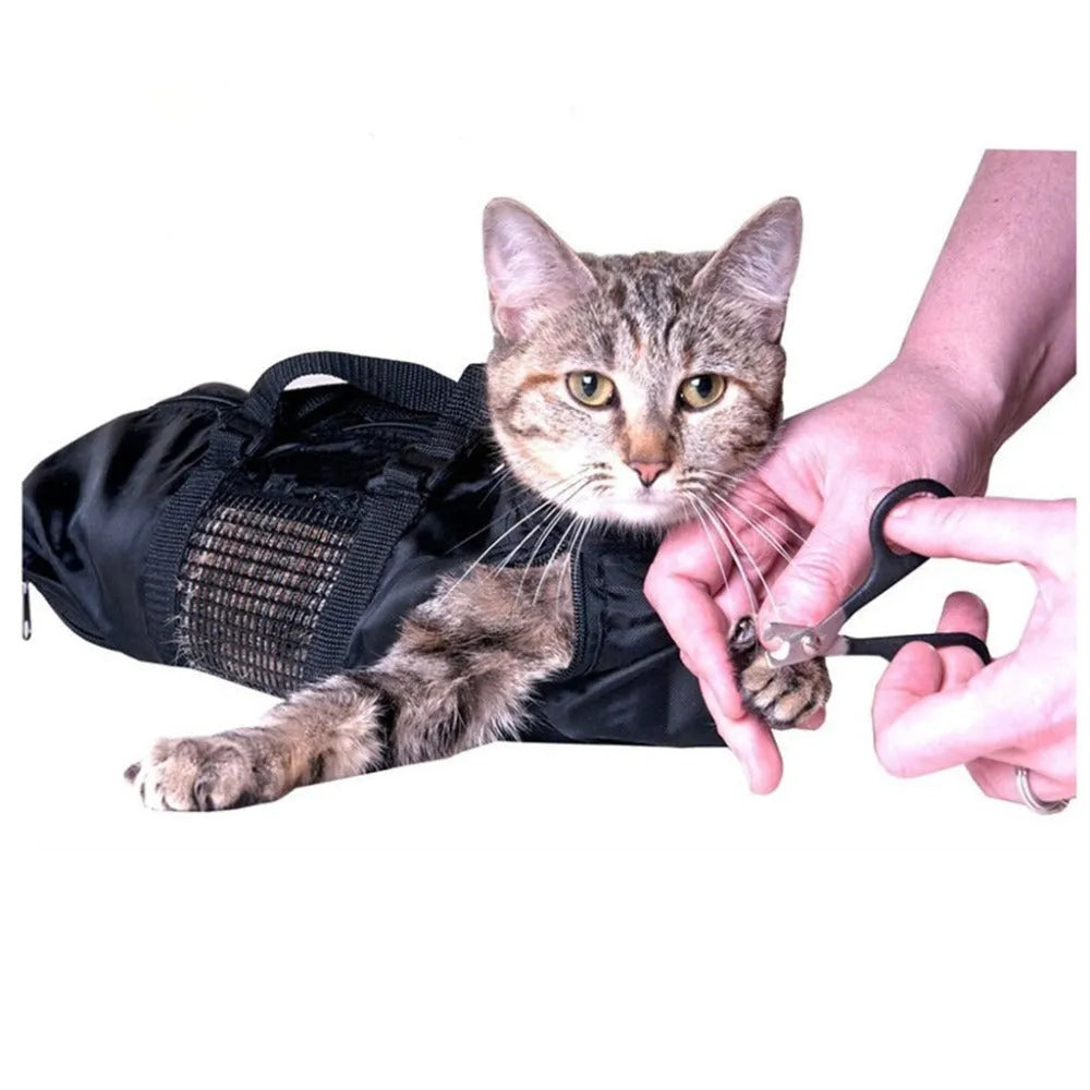Black cat cleaning bag with anti-scratch design for baths and medication administration