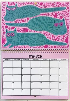 Cat themed wall calendar with monthly tear-off pages for 2024 or 2025.
