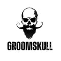 GroomSkull white microfibre cleaning cloth 15x15cm with double-sided heat transfer print and serrated edge