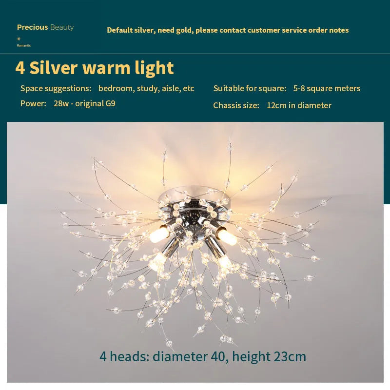 Dandelion crystal ceiling lamp chrome finish 40cm round shade wrought iron LED