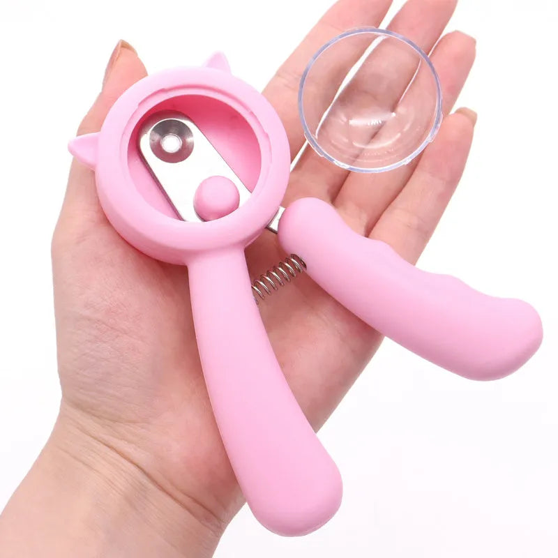 Blue and pink professional pet nail clippers with sickle stainless steel blade for cat and dog claws
