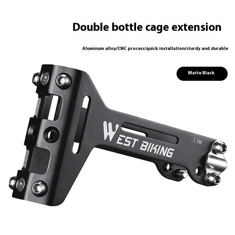 Black aluminium alloy double water bottle cage extension bracket with adjustable angle for bicycle seat post