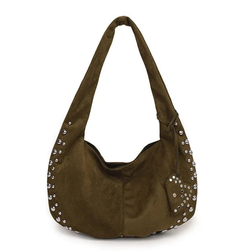Women's soft plush strapless tote handbag in a retro style, shown in one of five available colours.
