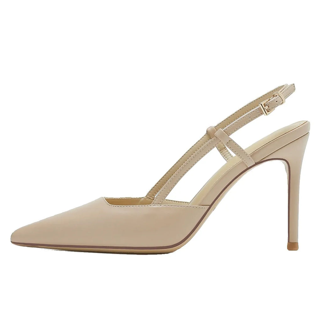 Apricot women's high-heeled sandals with buckle strap and thin belt design