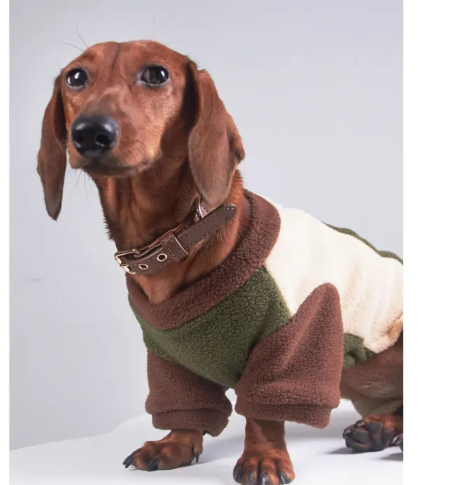 Grain velvet traction coat for dogs and cats, beige, with fleece lining, back length 20-40cm