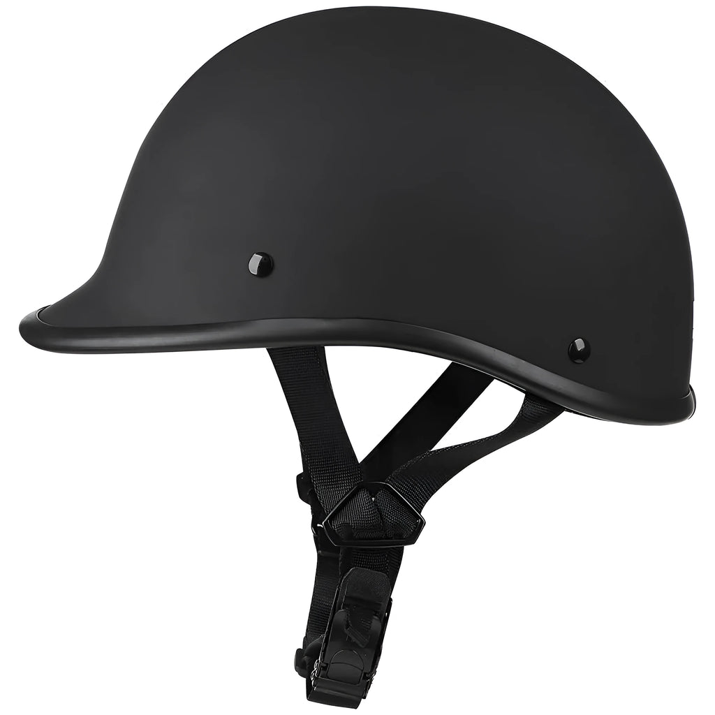 Retro-style helmet with hand-curved ABS shell shown in matte black, bright black, white, cement grey and carbon fibre finishes.