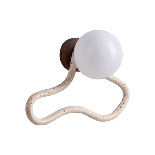 Middle ancient style bedside wall lamp with white travertine glass shade and solid wood base
