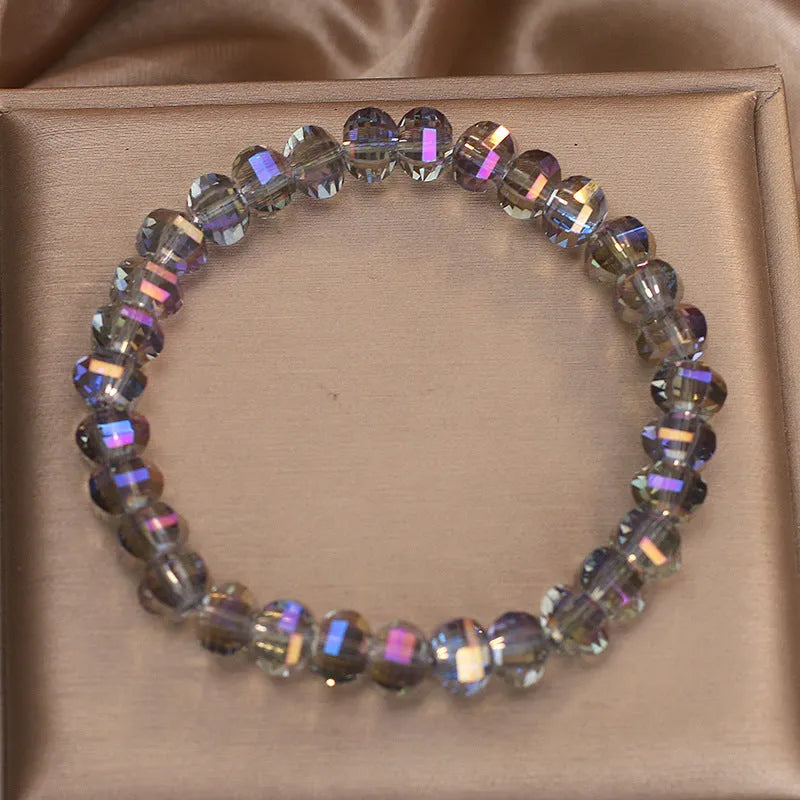 Women's handmade artificial crystal bracelet in ethnic style, available in white, green, gray, and purple