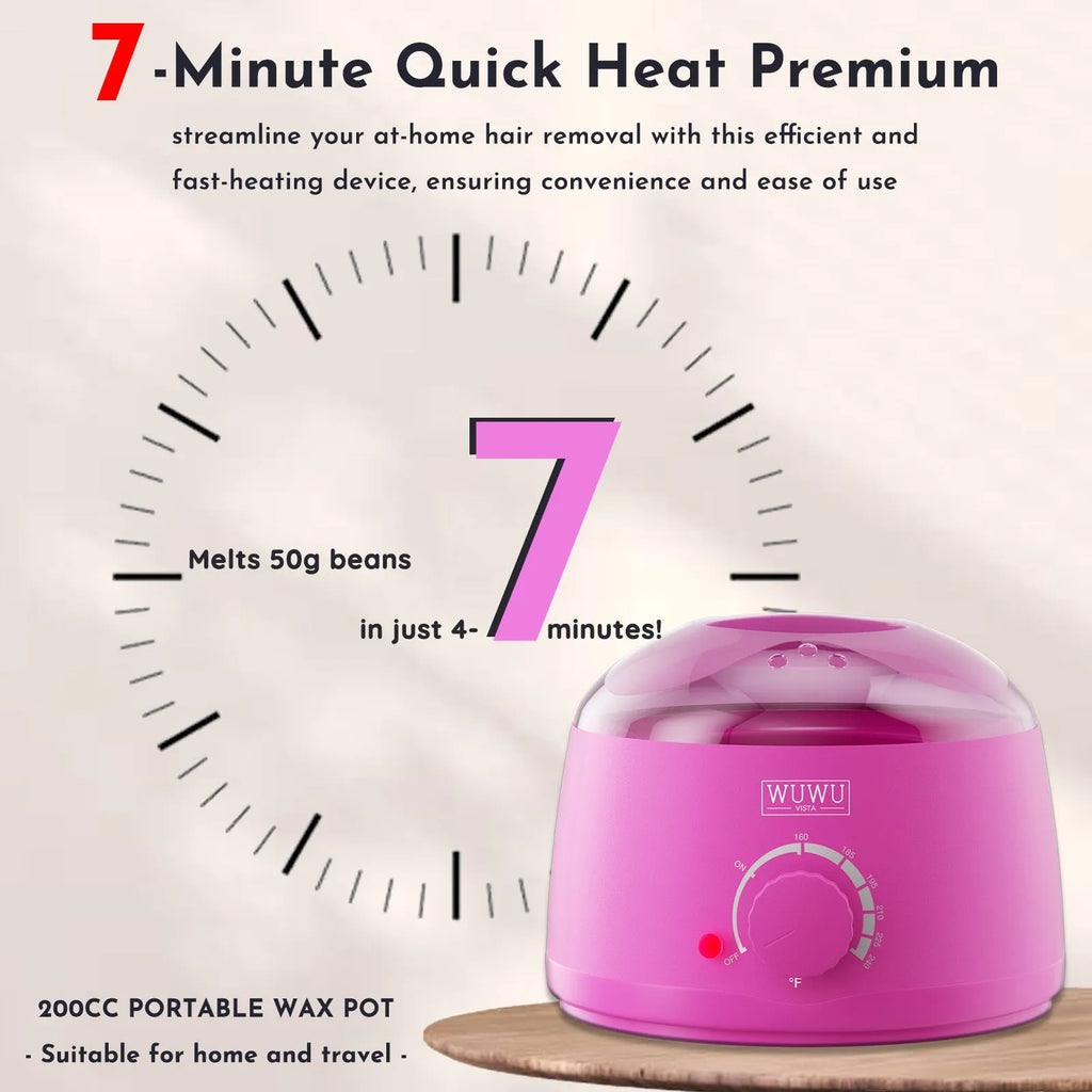 27-piece hair removal waxing kit with four coloured wax beads, wax warmer, sticks, and guidebook