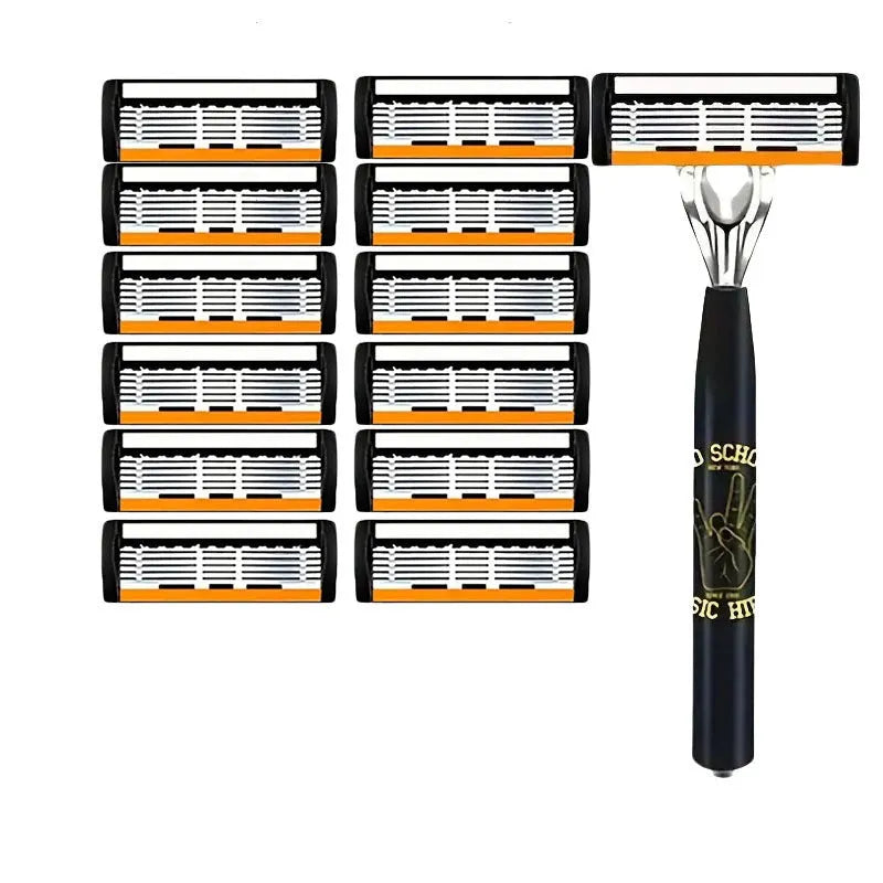 Black manual shaver holder with six-layer finger grip handle and multiple blade rests