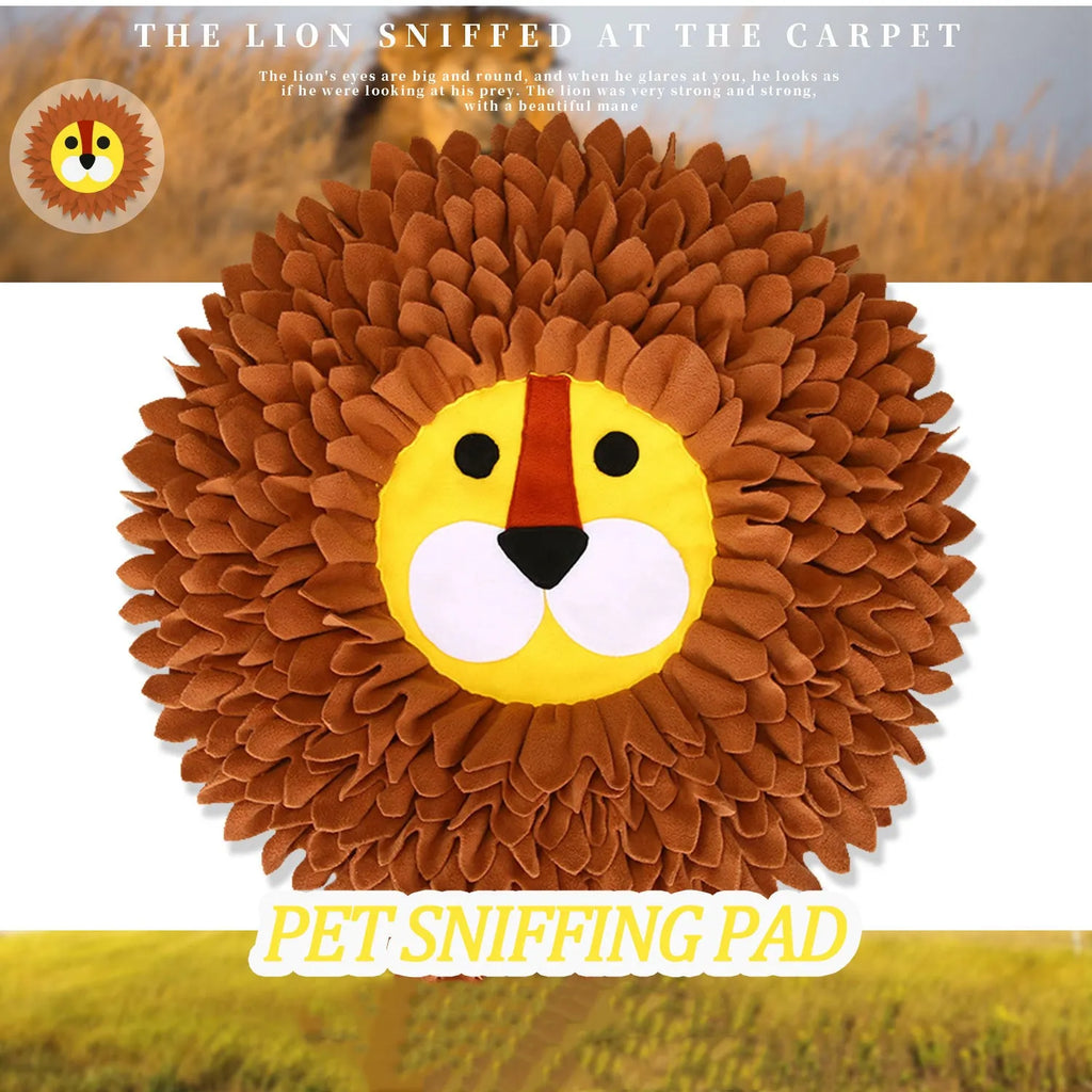 Brown lion-themed sniffing pad with textured Yizhiwen design for dogs and cats