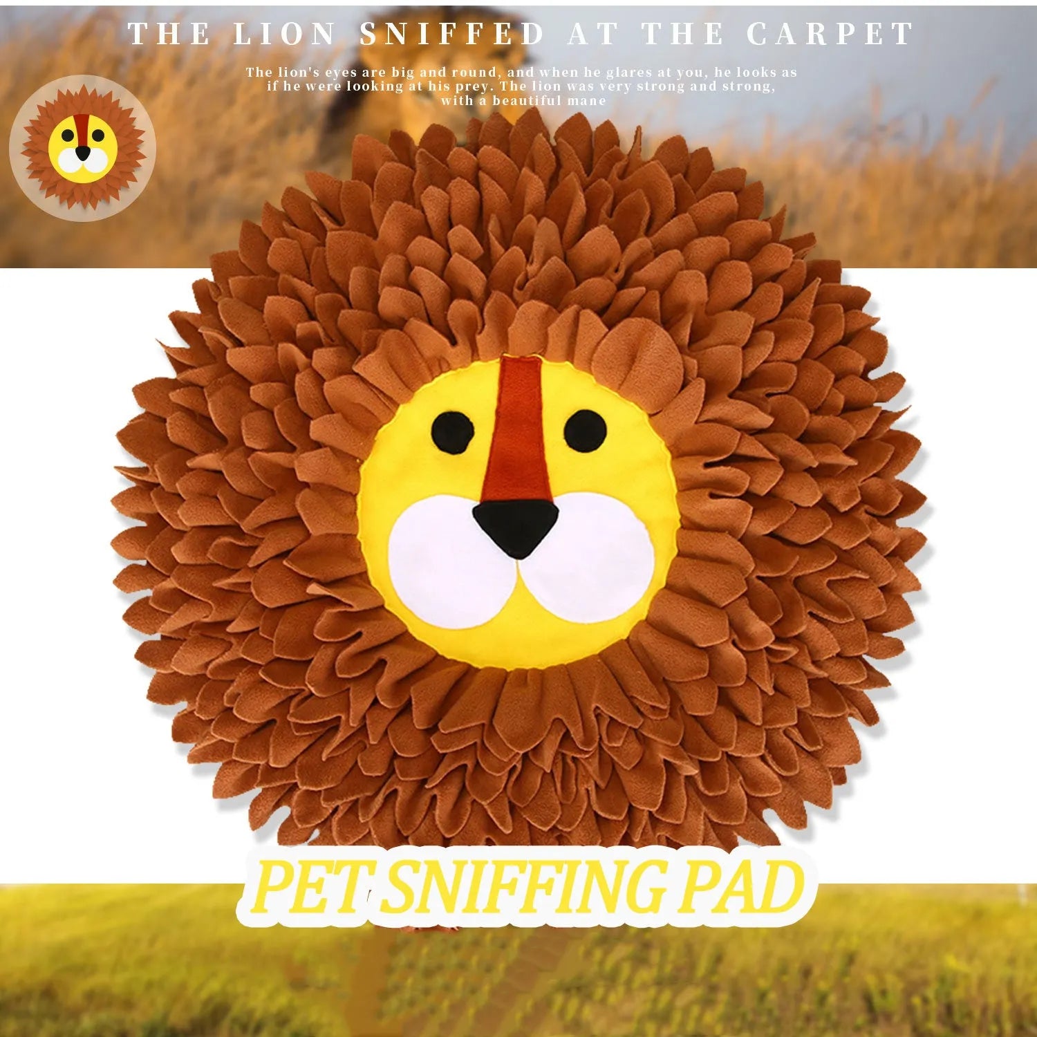 Brown lion-themed sniffing pad with textured Yizhiwen design for dogs and cats