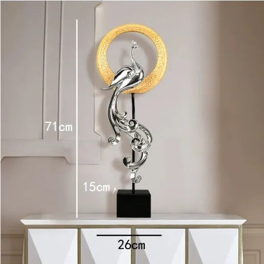 European style synthetic resin Phoenix ornament in rose gold, silver, or red.