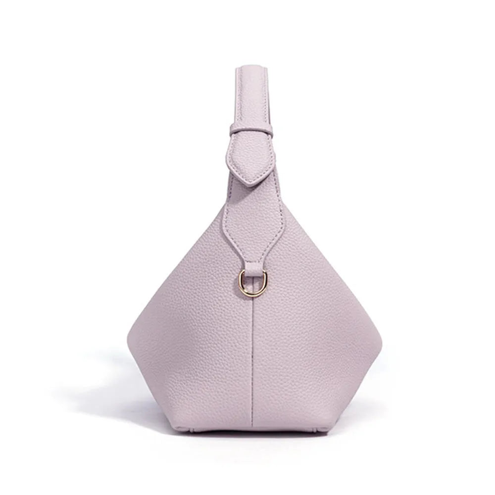 Genuine leather women's cross-body bag in dumpling shape with first layer cowhide, beige colour, size 23cm