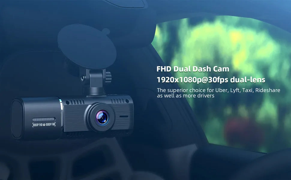 Standard black 1080p dashcam with 1.5-inch screen, showing car charger and stand accessories.