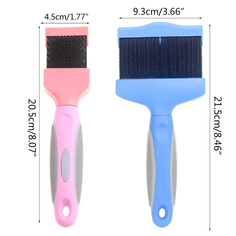 Double-sided pet brush with stainless steel pins and blue ABS handle