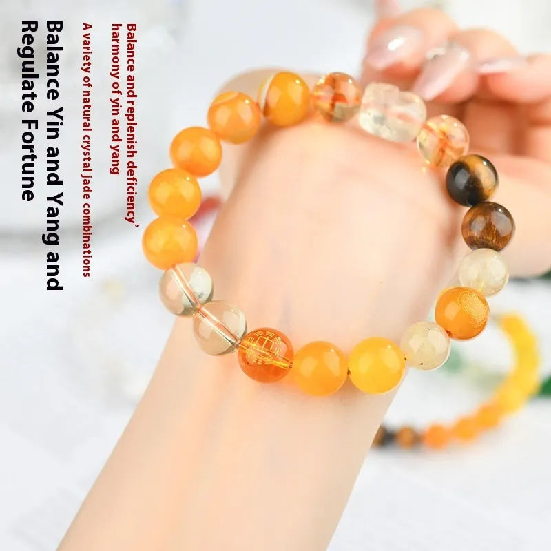 Handmade five elements crystal bracelet with gold wood water fire soil beads in geometric shapes