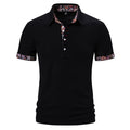 Men's cotton blend colour stitch turnover neck polo shirt in white, black, and navy blue, short sleeves, regular fit.