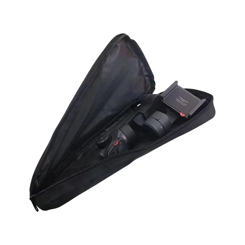 Black cloth storage bag for a mobile phone stabiliser and accessories