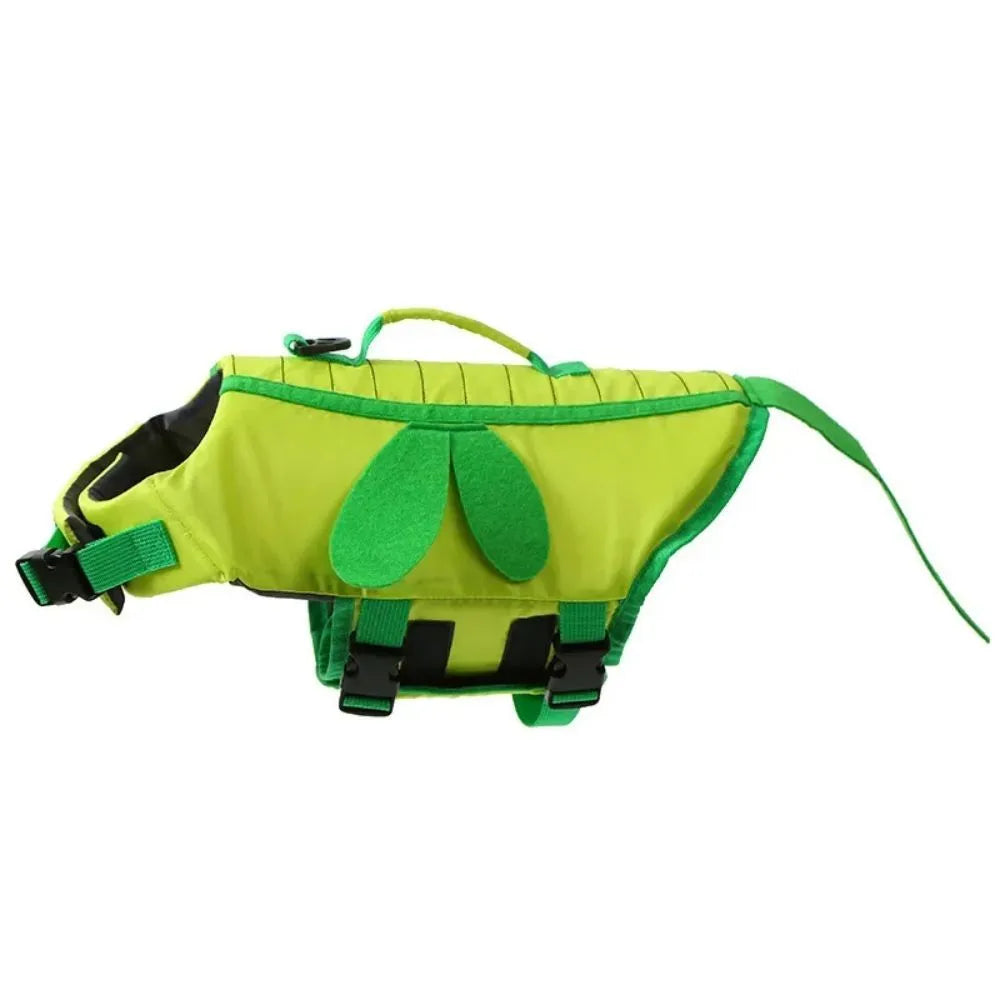 Green or yellow reflective dog life vest jacket for swimming safety in five sizes