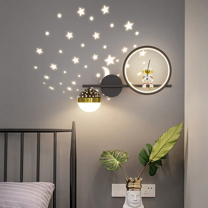 Cartoon astronaut starry sky ball bedside lamp Nordic style 220V children's room lighting white finish