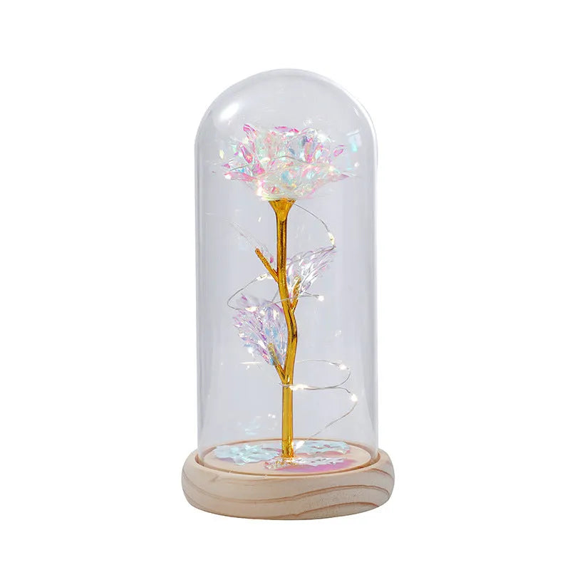 Eternal Gold Foil Flower Ambience Light glass cover flower shape 11x12cm battery powered solid wood base
