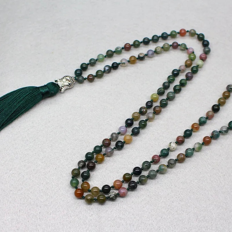 Natural agate 108-bead necklace bracelet with 6mm geometric beads