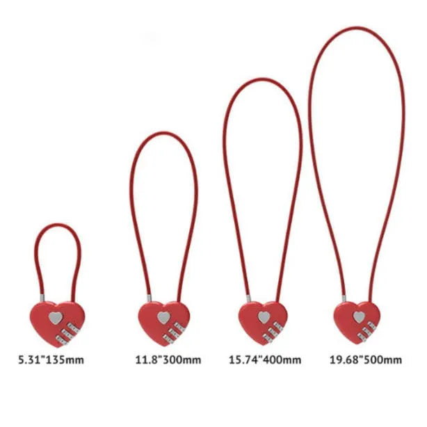 Peach Heart shaped wire rope lock in ABS plastic for securing bicycle helmets.