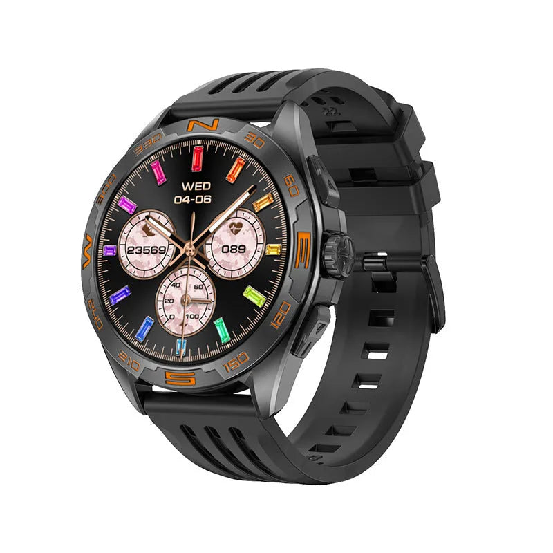 Smart watch for men with health monitoring and WhatsApp reply functions in black silver black steel or silver steel