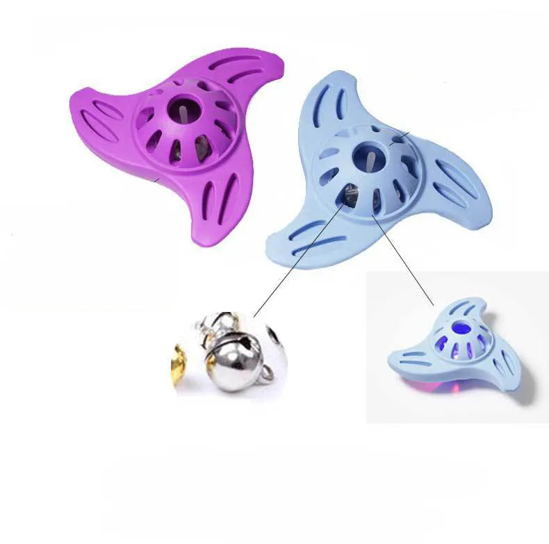 Blue boomerang-shaped dog chew toy with textured molar ridges