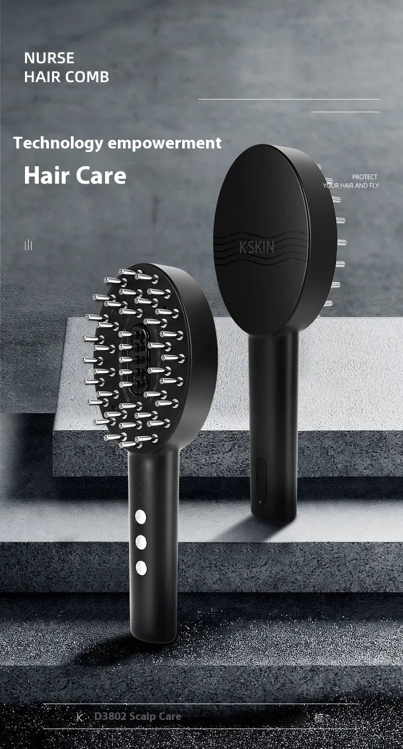 KD3802 Black scalp massage device with multifunctional vibration features and rechargeable design