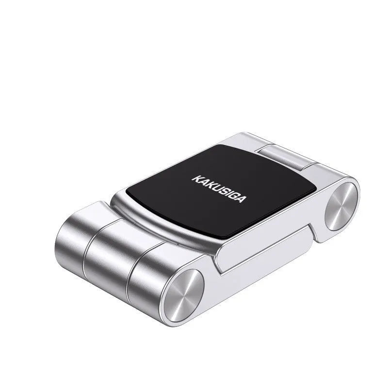 Collapsible magnetic car phone holder in silver, made of ABS leather metal, expanded position