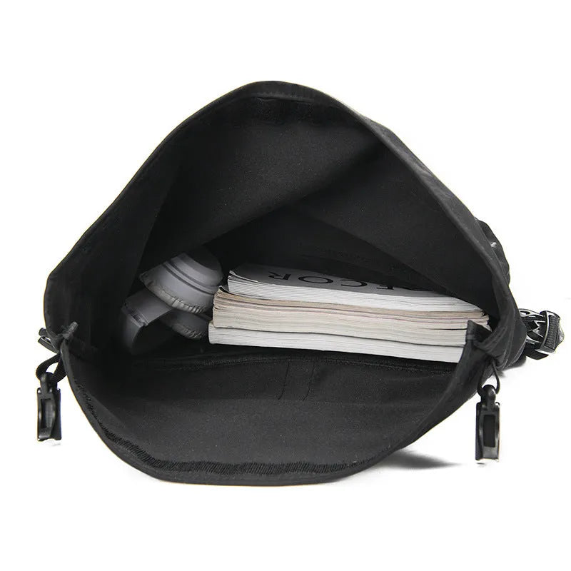 Men's nylon waterproof backpack in solid black for business commute and outdoor travel