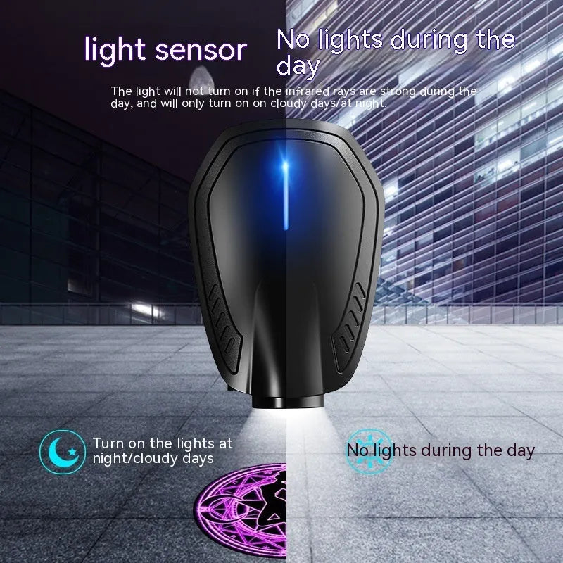 F2 rechargeable wireless car welcome light in black ABS plastic housing