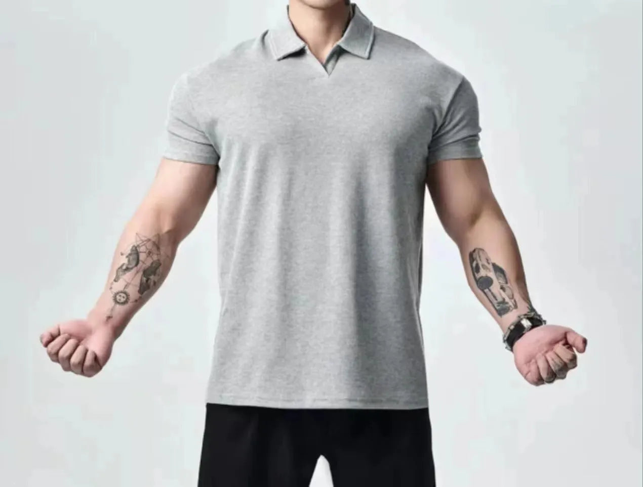 Men's loose fit retro t-shirt in white, black, or grey with choice of Henry or polo collar