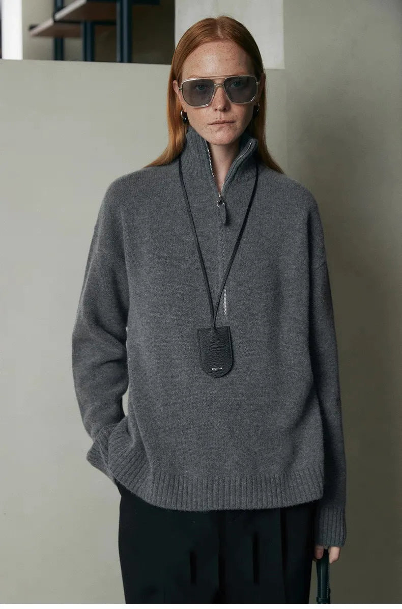 Loose lapels wool bandage dress in black or grey for autumn and winter, long sleeve pullover.