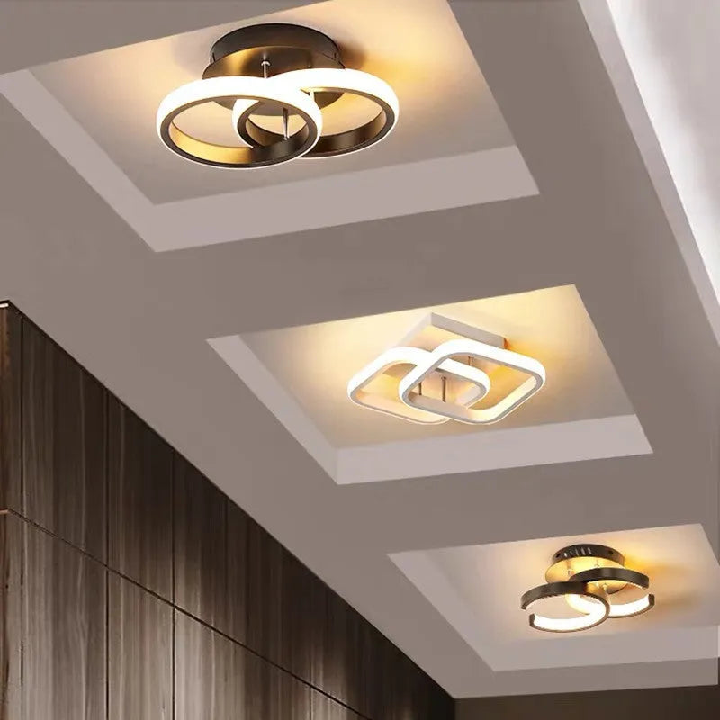 Modern aluminium ceiling light in black flush mount with remote control for corridor entrance hall