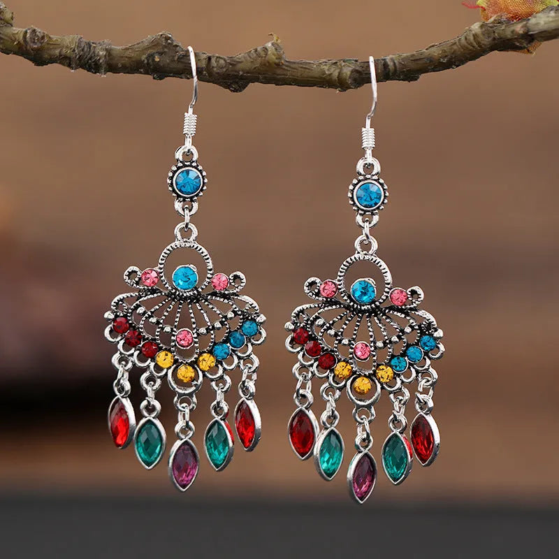 Retro long fringe drop earrings in Smart Water Drop Purple colour with alloy construction.