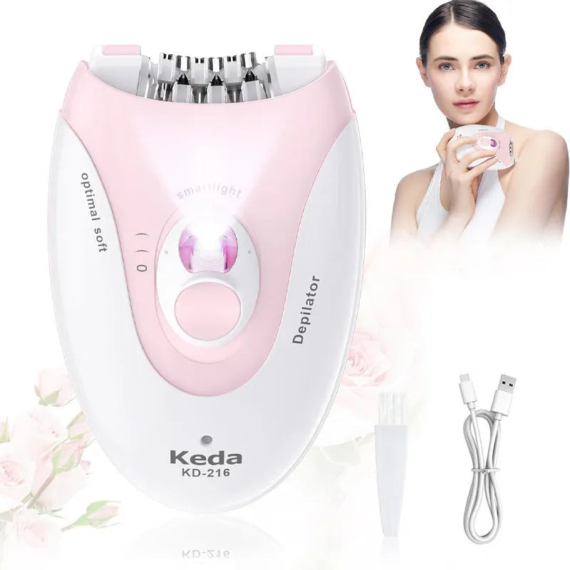 KEDA-216 colour USB electric hair removal device with charger and cleaning brush