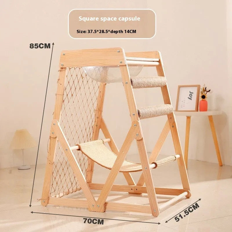 Creative Home solid wood sisal cat scratching column with climbing net in simple style