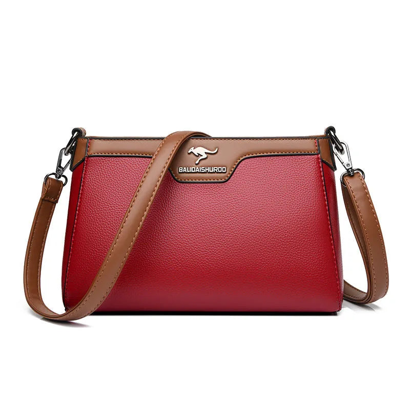 One shoulder soft PU small square stitching women's cross-body bag in black with contrast colour details and double strap