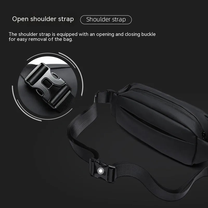 Black Oxford cloth messenger bag with one-shoulder design and street style details