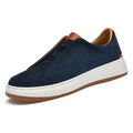 Men's suede casual shoes in khaki with genuine cowhide leather, elastic band, and round head design