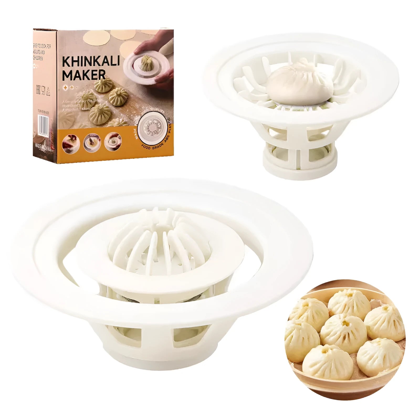 Black 4-piece kitchen mould set for shaping baozi, dumplings and shaomai