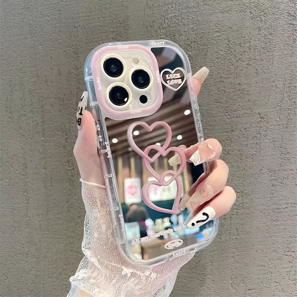 Transparent mirror cream all-inclusive TPU phone case for Apple iPhone with built-in mirror and drop-resistant edges